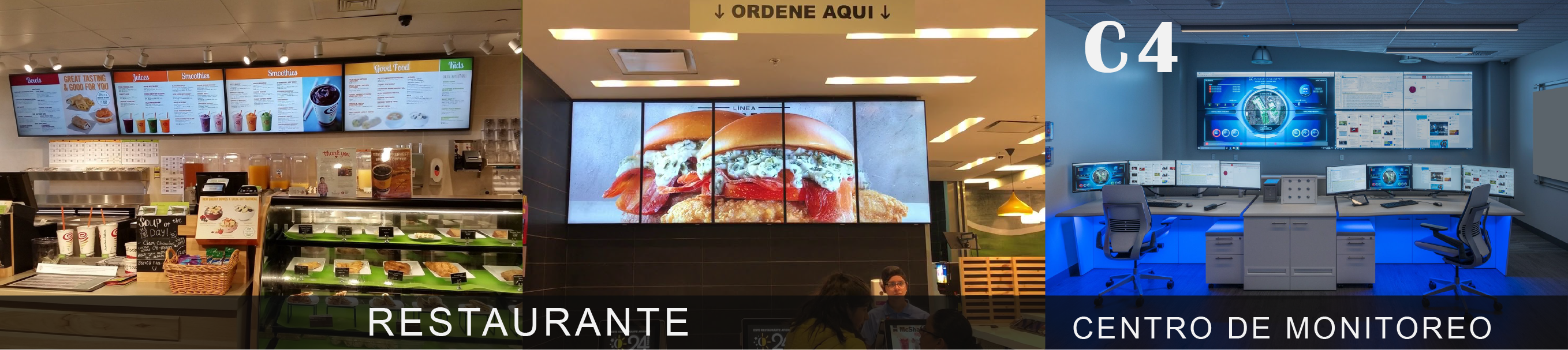 videowall para restaurantes, dulceria, cine y centro de monitoreo c4